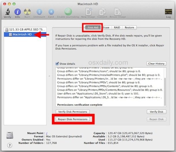 修复 Mac OS 中的磁盘权限X