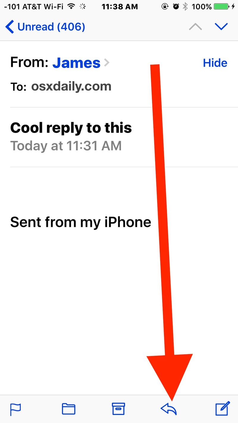 点击回复按钮回复 iOS 中的电子邮件