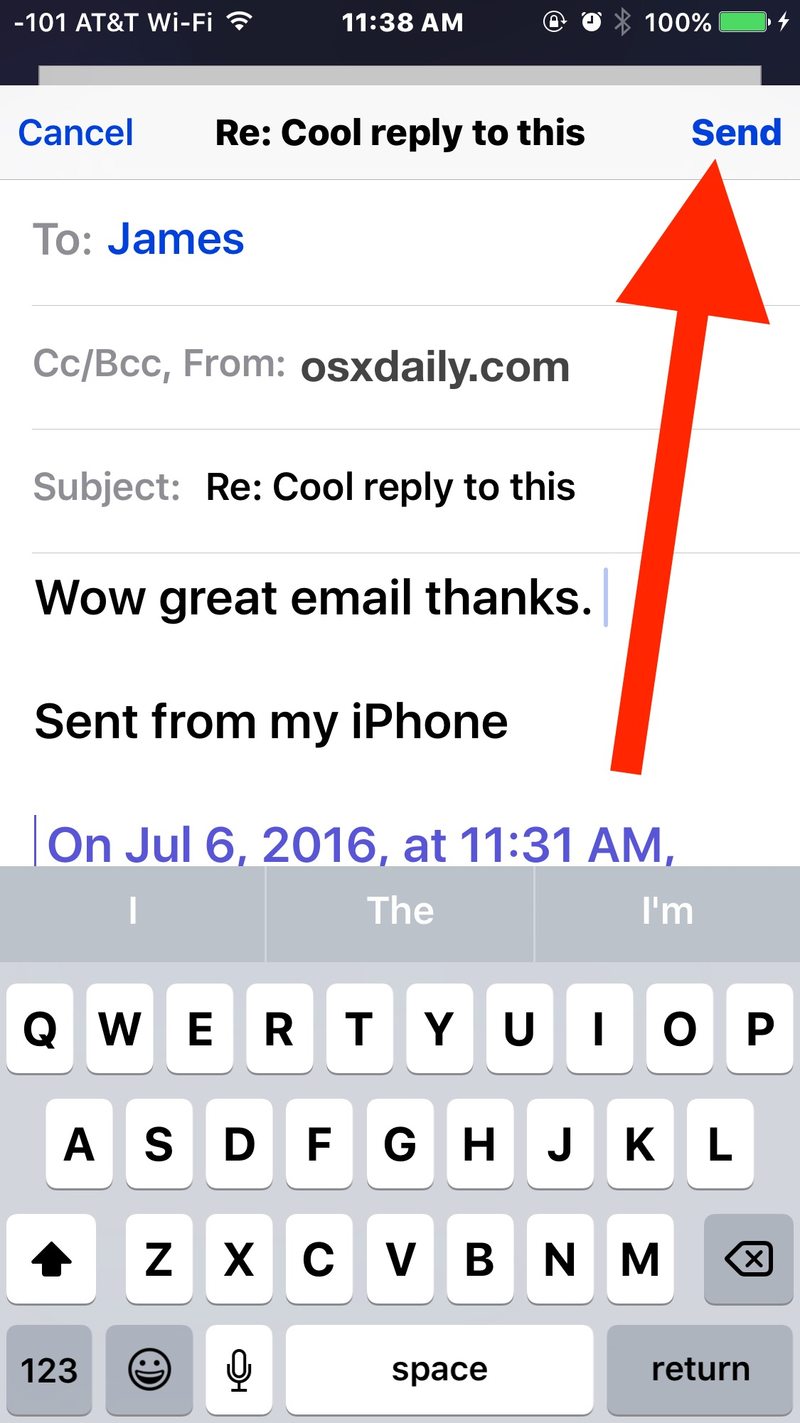 在 iPhone 的 iOS 邮件应用程序中发送电子邮件回复