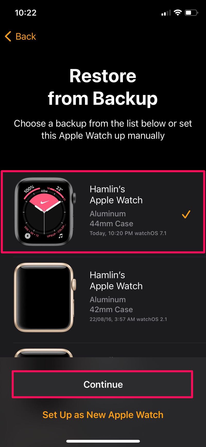 如何从备份恢复 Apple Watch