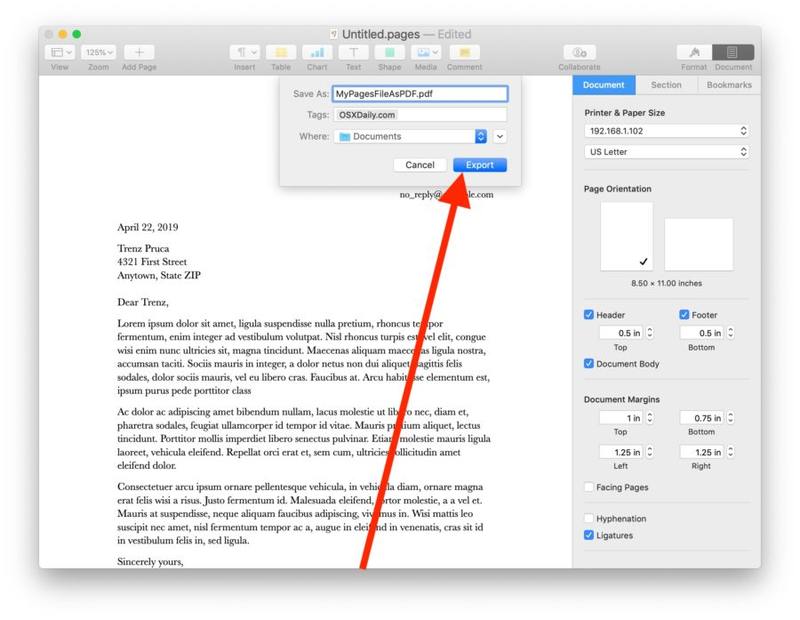 如何转换 Pages 文件在 Mac 上转为 PDF