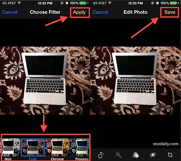 在照片应用程序中保存过滤后的图片