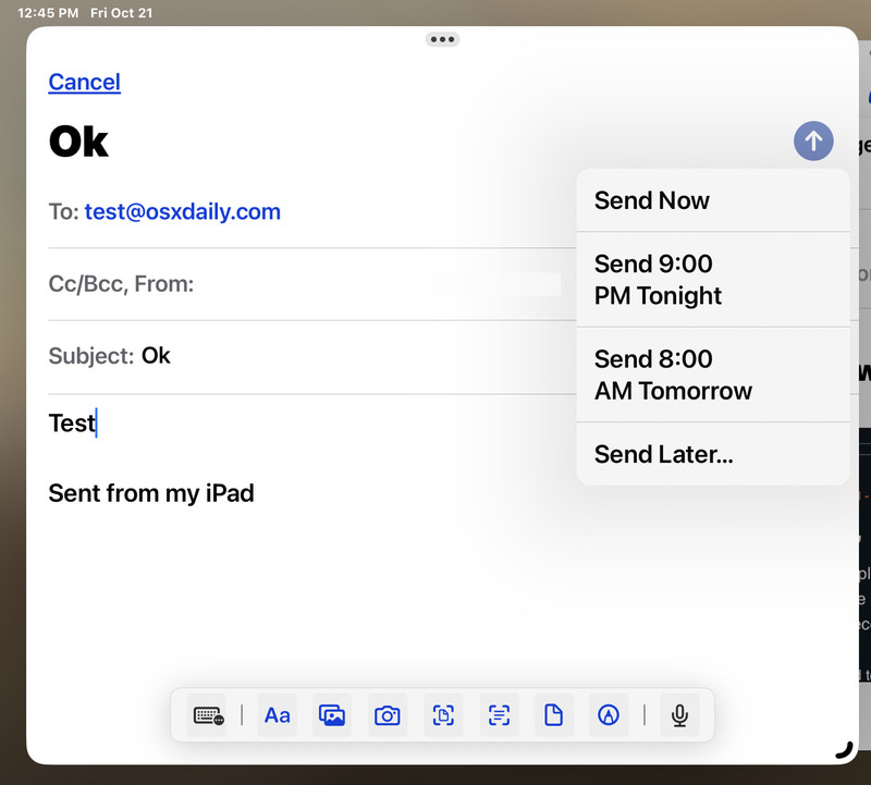 安排从 iPad 邮件应用程序发送电子邮件