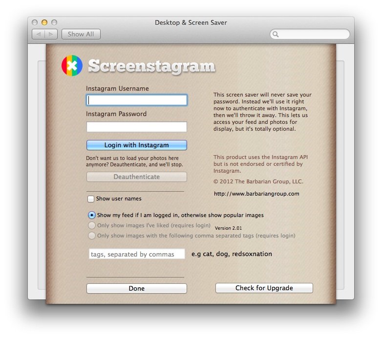 Screenstagram 配置选项