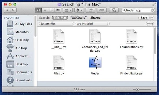 搜索包括 Mac 中的系统文件OS X