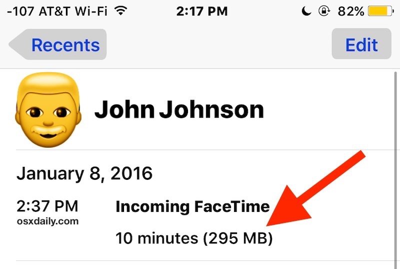 检查 iOS 中每次通话的 FaceTime 通话数据使用情况