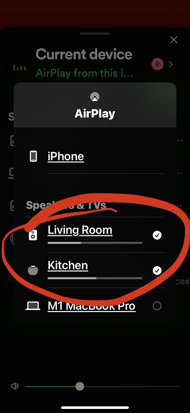 选择 AirPlay 扬声器播放输出到包括HomePod 和 Sonos