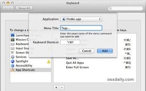 为 Mac OS X 中的文件标记设置键盘快捷键