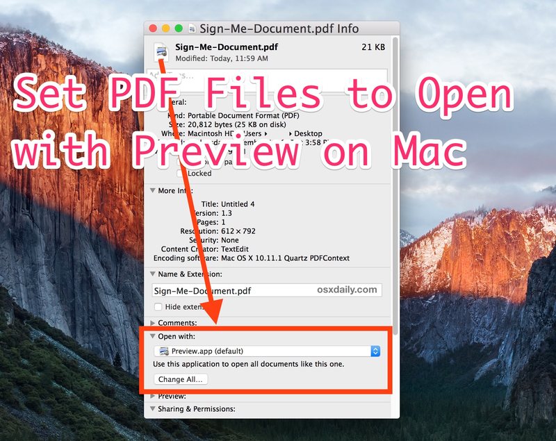 设置PDF在 Mac OS X 中使用预览应用程序打开的文件