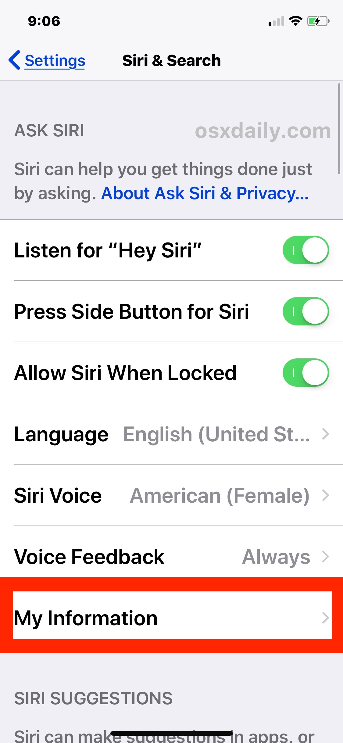 在 iOS 中使用 Siri 设置我的信息