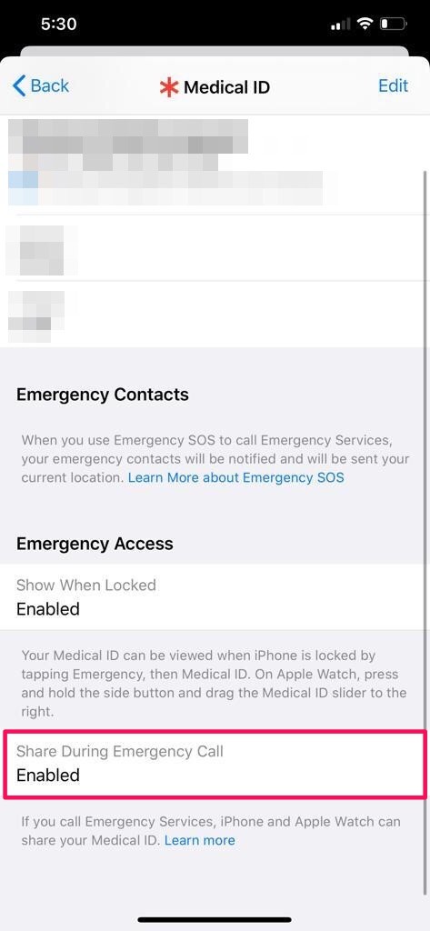 如何在 iPhone 紧急呼叫期间自动共享医疗 ID