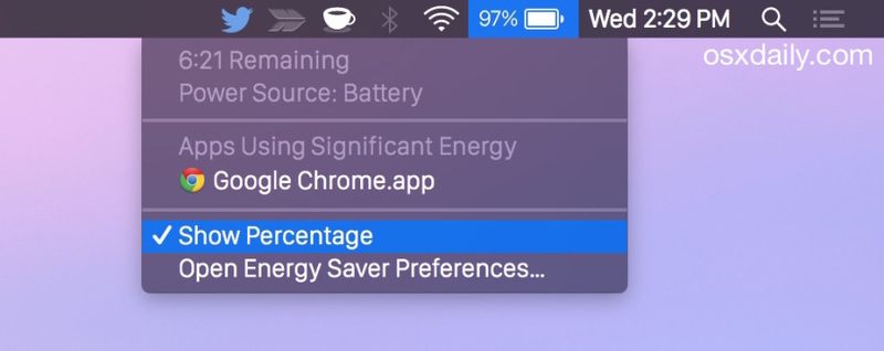 显示电池剩余百分比在 Mac OS X 中