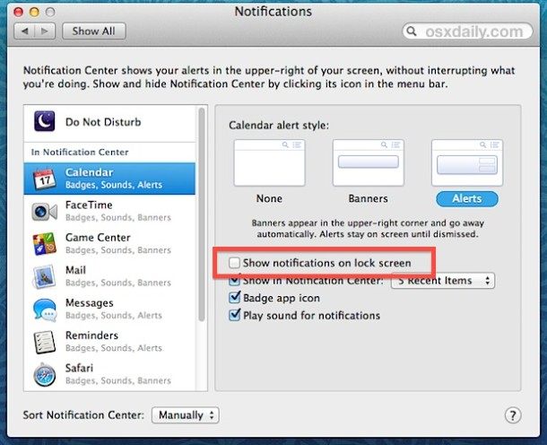 在屏幕上显示通知Mac OS X 中的锁定屏幕