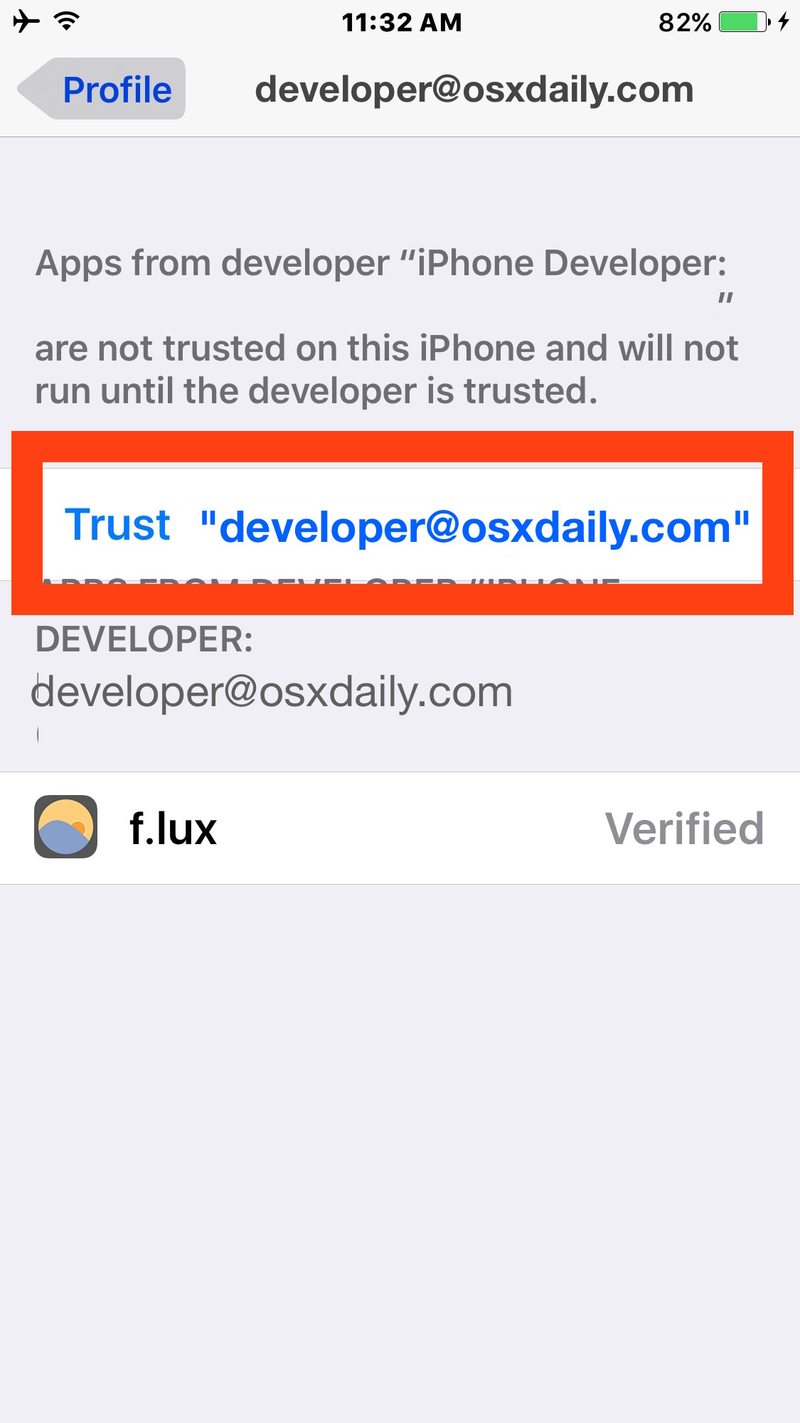 信任您添加的开发者帐户将应用程序旁加载到 iOS 设备上