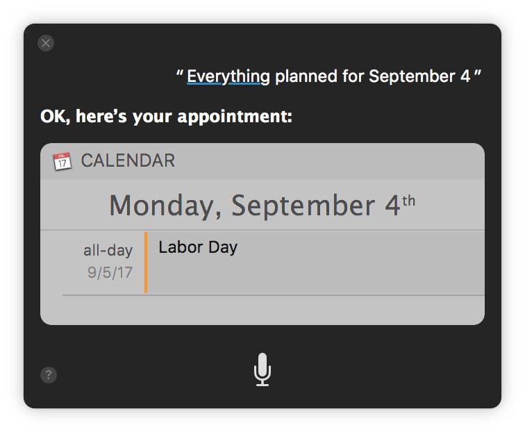Siri 显示特定日期日历上的所有计划