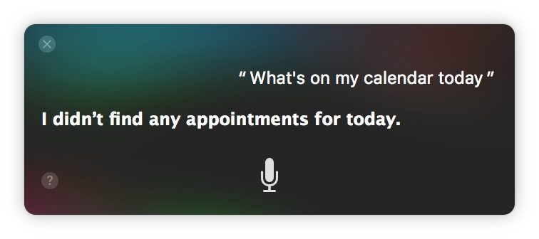 Siri 在日历上说今天没有约会