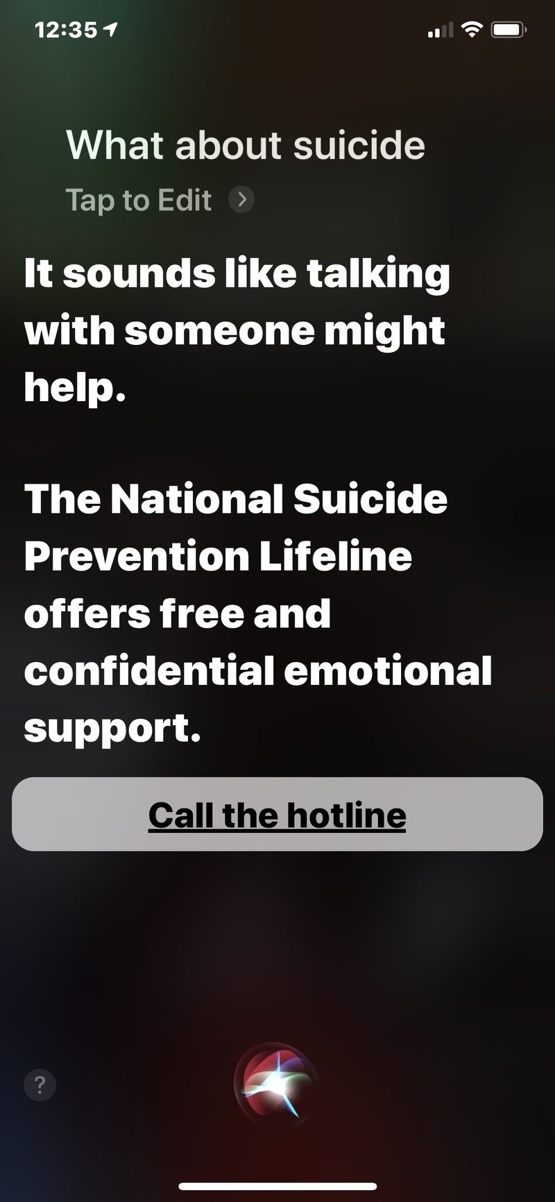 Siri 建议在 iPhone 上提供自杀帮助 