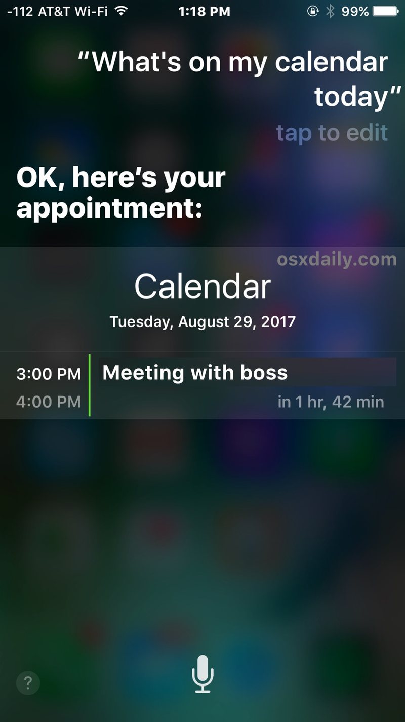 Siri 我今天的日历是什么