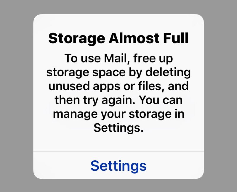 无法在 iOS 中打开邮件，因为存储空间快满了” />  </p>
<p>几乎我所知道的每一部 iPhone 都永远充满并不断与各种存储错误消息作斗争，是的，我的也包括在这一组中。通常，拥有完整 iPhone 存储空间的麻烦仅限于无法再拍摄照片（您可以使用 <a href=