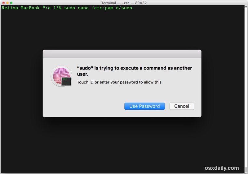 在 Mac 上使用 Touch ID sudo