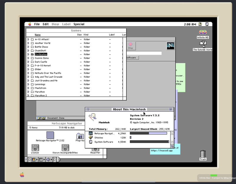 Macintosh System 7.5.3 运行在网络浏览器中