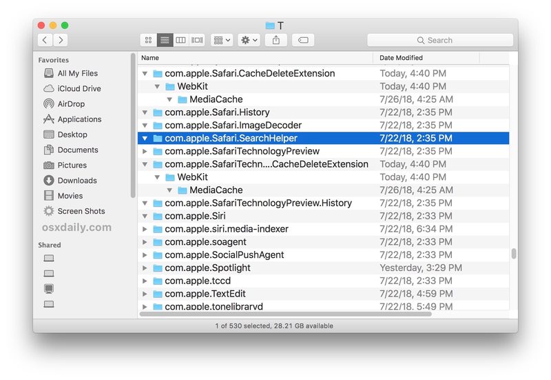 在 Mac 上打开系统临时文件夹