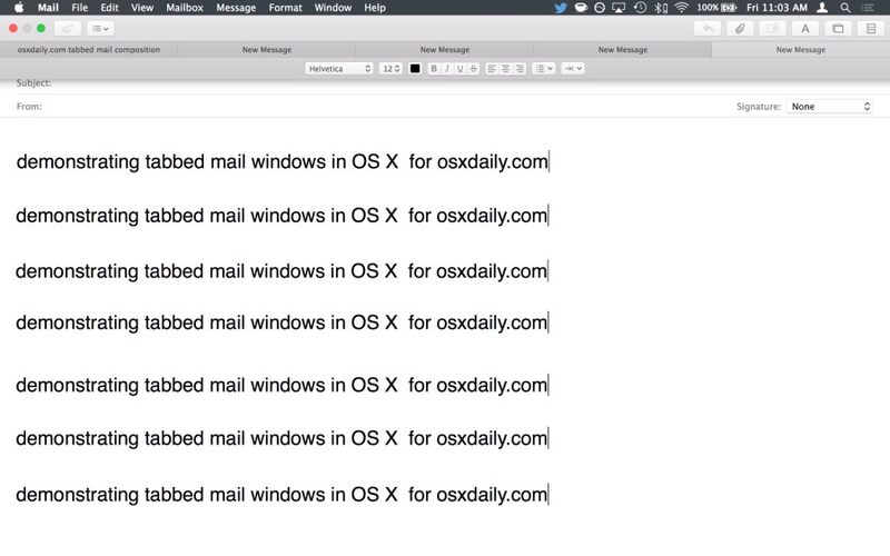 演示电子邮件OS X 邮件应用程序中的选项卡