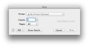 默认打印窗口在 Mac OS X 中