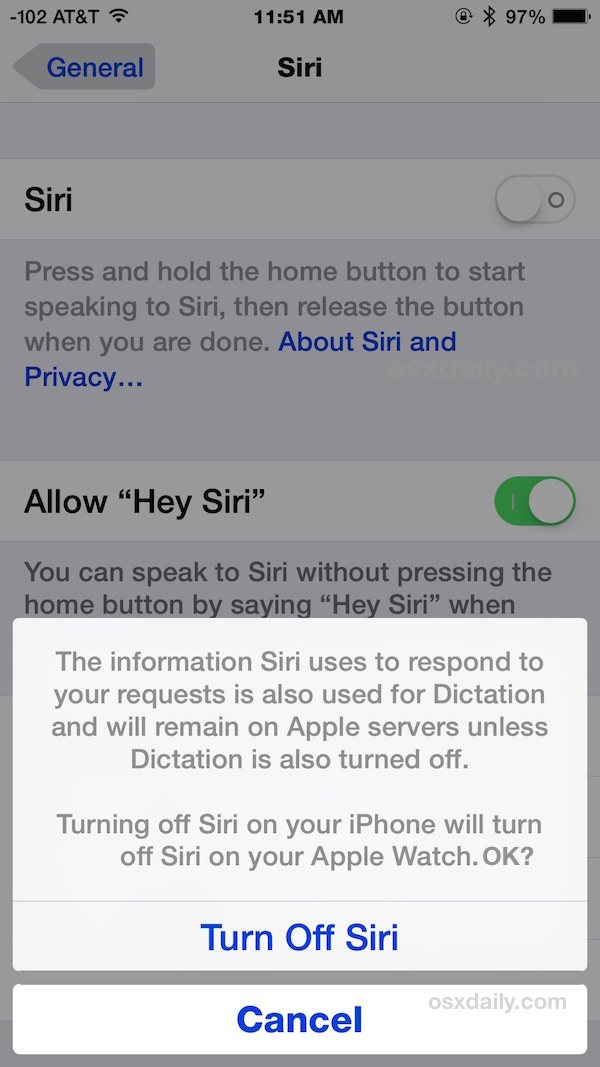 在 iOS 中关闭 Siri，如 iPhone 所示