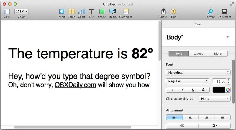 在 Mac OS X 中输入度数符号