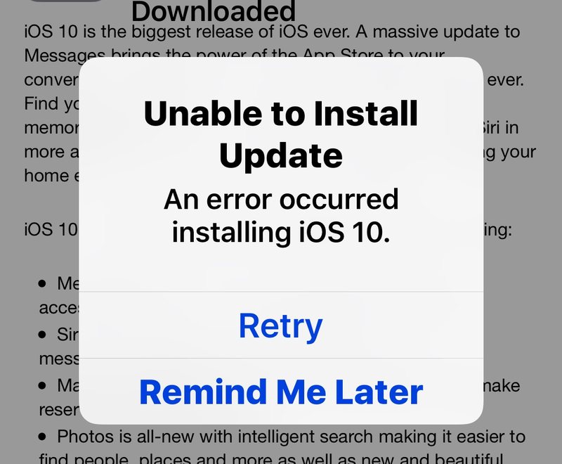 无法安装 iOS 10 错误