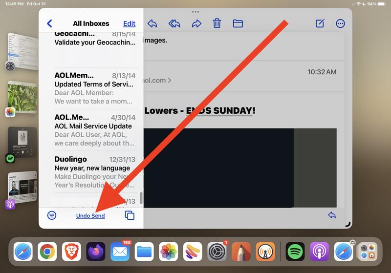撤消在 iPad 上发送电子邮件