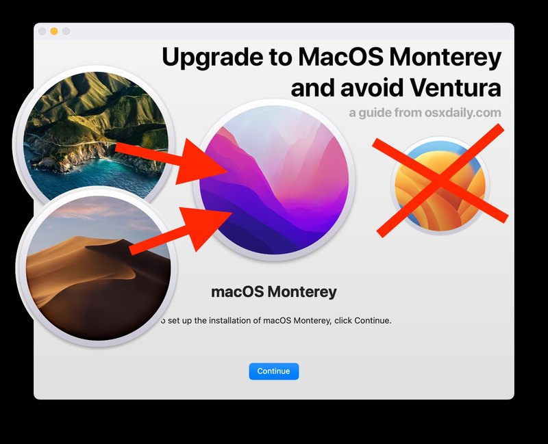 如何升级到 MacOS Monterey并避免文图拉” />  </p>
<p>您是否有一台运行较早版本 MacOS 的 Mac，您想升级到较新版本，但又不想运行 MacOS Ventura？例如，假设您在 Mac 上运行 MacOS Catalina、Mojave 或 Big Sur，并且您想要将该 Mac 专门升级到 MacOS Monterey 12，而不是 MacOS Ventura 13（在 <a href=