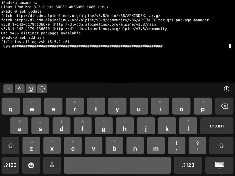 使用apk添加包到iOS 上的 iSH Linux shell