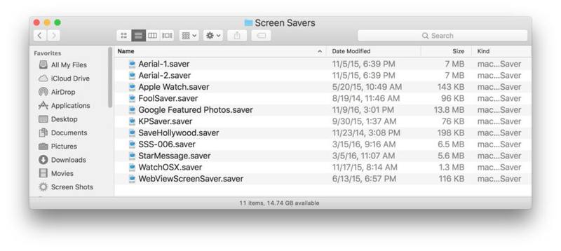 Mac 上的用户屏幕保护程序文件夹