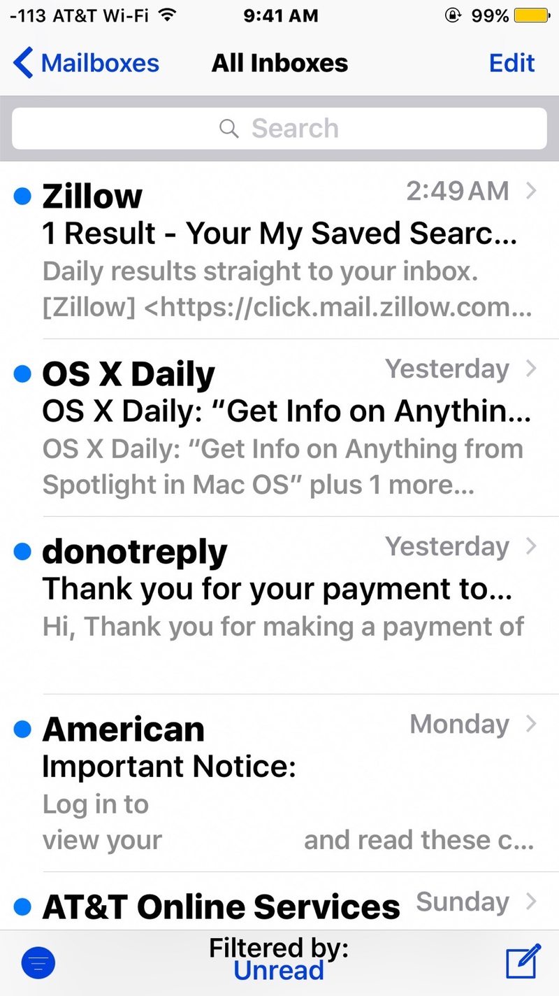 仅显示 iOS 收件箱中的未读邮件