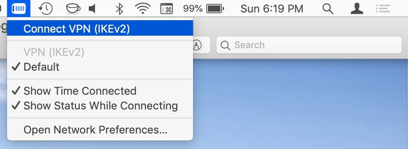 Mac 上的 VPN 菜单使连接和断开连接变得容易