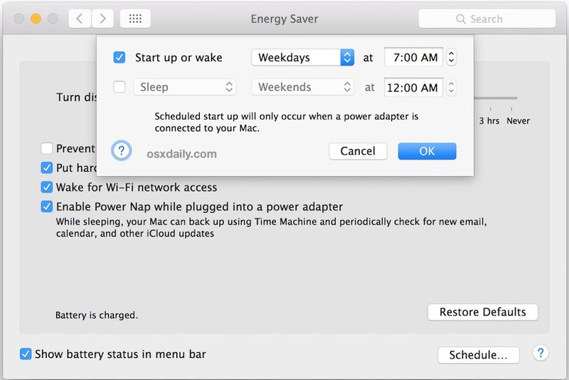 定时唤醒并启动 Mac使用 OS X