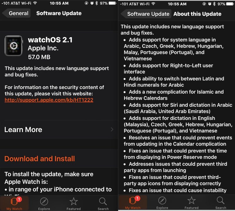 WatchOS 2.1 更新