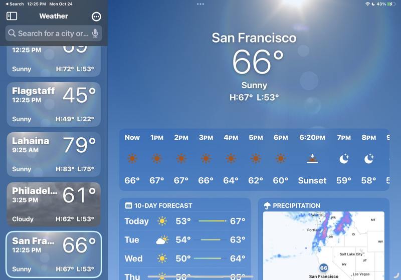 iPad 上的天气应用程序
