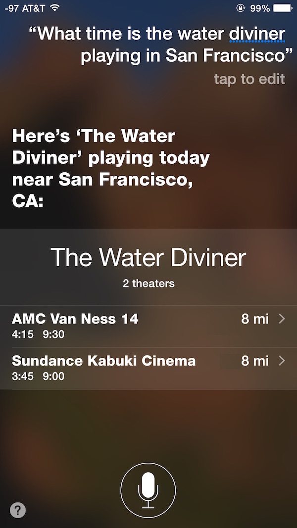 查找电影的播放时间和它在哪里玩 Siri
