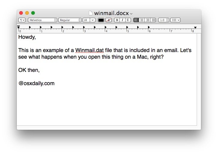一个打开的 Winmail.dat 附件Mac OS X 中的文件