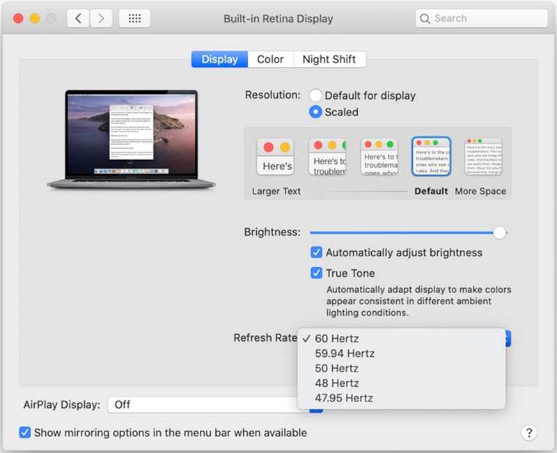 16in macbookpro 显示系统首选项