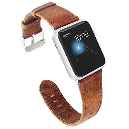 KADES 兼容 Apple Watch 表带 真皮替换表带，复古疯马纹理兼容适用于 Apple Watch Series 4 44mm 和 Series 3/2/1 42​​mm，棕色
