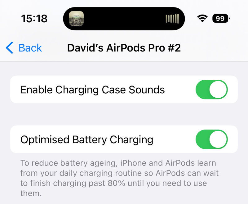 AirPods 设置：优化电池充电