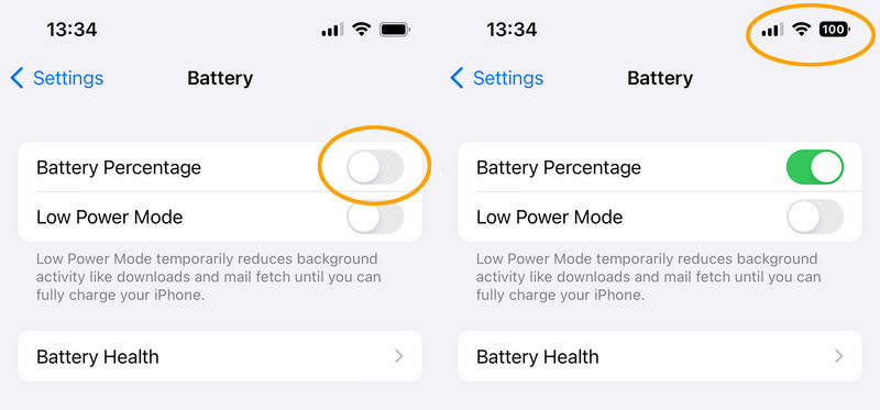 iOS 16 电池百分比设置