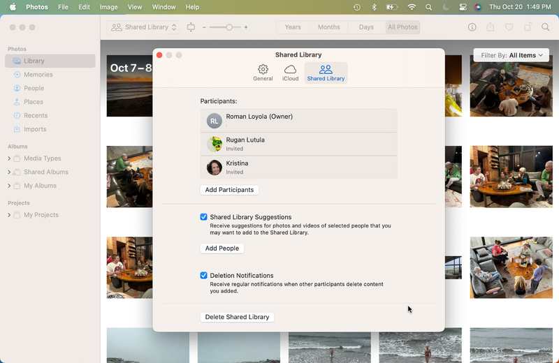 您可以调整 iCloud 共享照片库的设置，以及管理参与者。