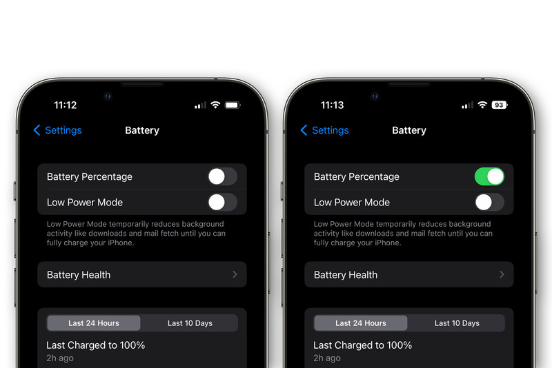 iOS 16 电池状态并排侧面