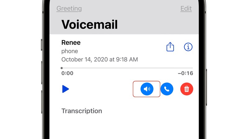 iOS 16 语音邮件扬声器按钮