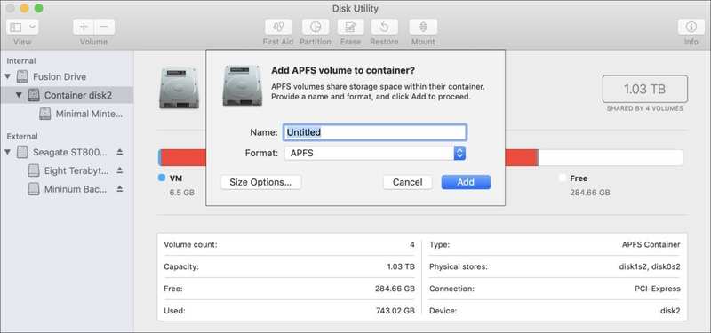mac911 将卷添加到容器磁盘实用程序